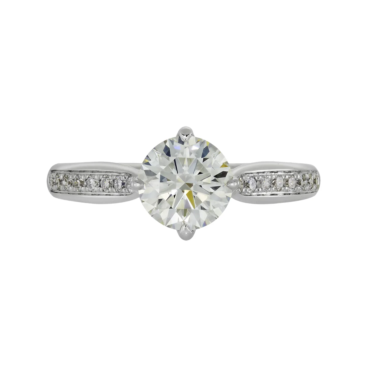 Anillo de compromiso con diamante de laboratorio central redondo de 1.00ct y decoración en diamantes de laboratorio, oro tono blanco 18k, rodinado