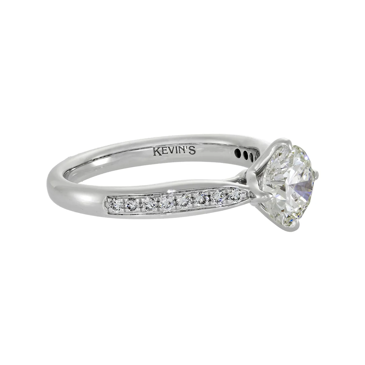 Anillo de compromiso con diamante de laboratorio central redondo de 1.00ct y decoración en diamantes de laboratorio, oro tono blanco 18k, rodinado