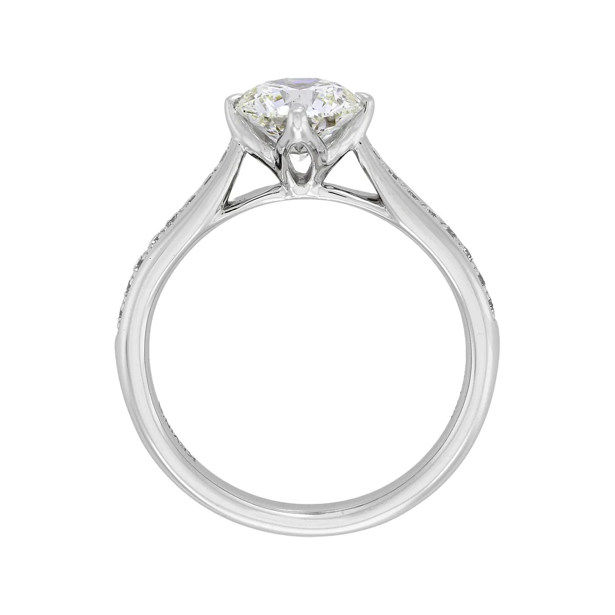 Anillo de compromiso con diamante de laboratorio central redondo de 1.00ct y decoración en diamantes de laboratorio, oro tono blanco 18k, rodinado