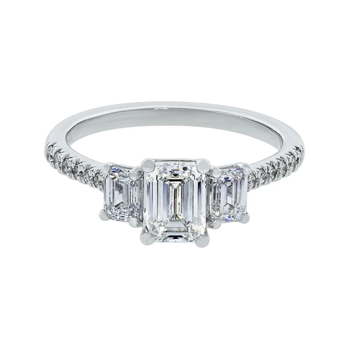 Anillo de compromiso con diamante de laboratorio central corte esmeralda IGI de 1.00ct y decoración en diamantes de laboratorio, oro tono blanco 18k, rodinado
