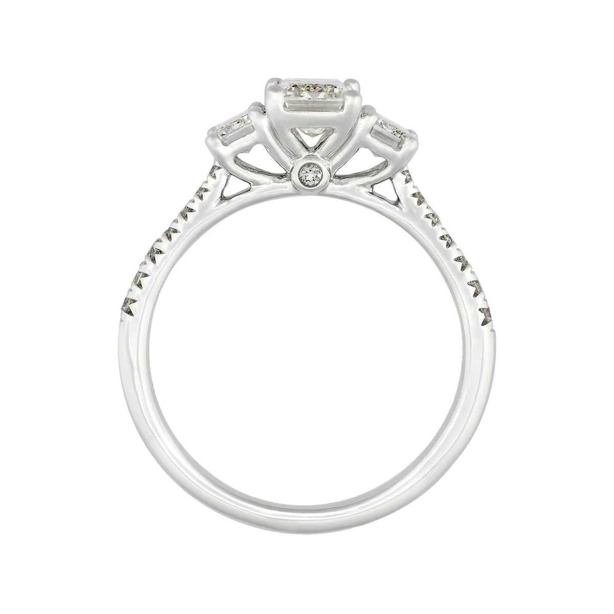 Anillo de compromiso con diamante de laboratorio central corte esmeralda IGI de 1.00ct y decoración en diamantes de laboratorio, oro tono blanco 18k, rodinado