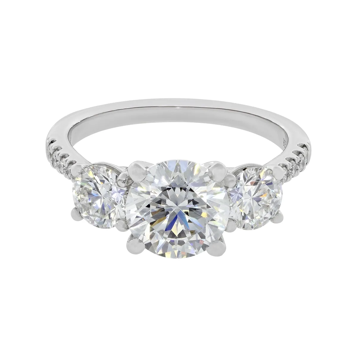 Anillo de compromiso con diamante de laboratorio central redondo IGI de 2.00ct y decoración en diamantes de laboratorio, oro tono blanco 18k, rodinado