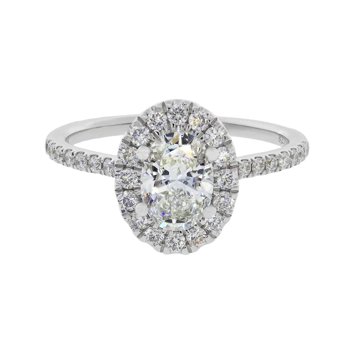 Anillo de compromiso halo oval, con diamante de laboratorio central óvalo IGI de 1.00ct y decoración en diamantes de laboratorio, oro tono blanco 18k, rodinado