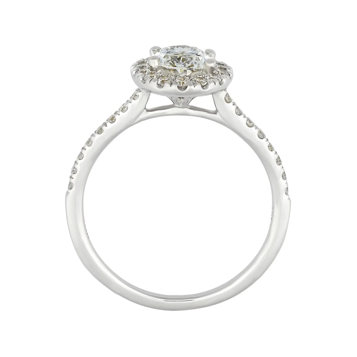 Anillo de compromiso halo oval, con diamante de laboratorio central óvalo IGI de 1.00ct y decoración en diamantes de laboratorio, oro tono blanco 18k, rodinado