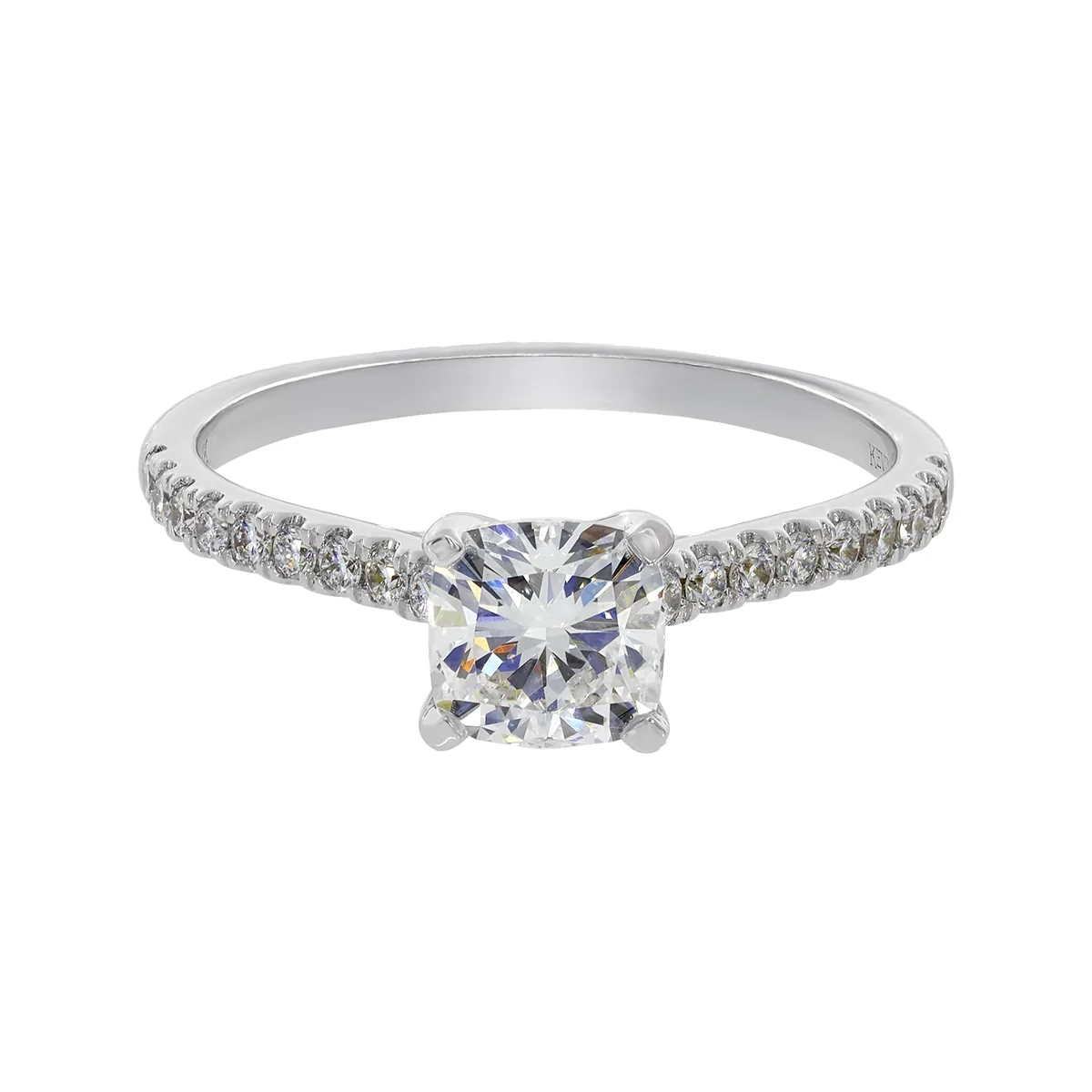 Anillo de compromiso con diamante de laboratorio central princess IGI de 1.00Ct y decoración en diamantes de laboratorio, oro tono blanco 18k, rodinado