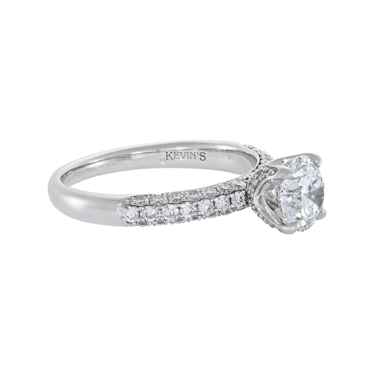 Anillo de compromiso con diamante de laboratorio central redondo de 1.00ct y decoración en diamantes de laboratorio, oro tono blanco 18k, rodinado