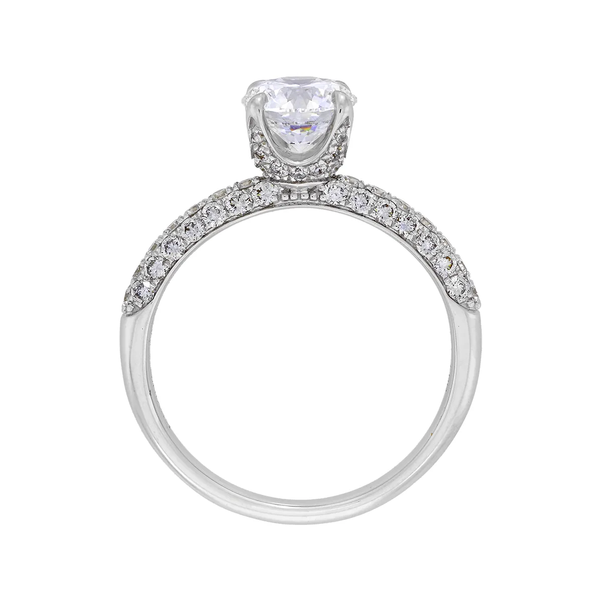 Anillo de compromiso con diamante de laboratorio central redondo de 1.00ct y decoración en diamantes de laboratorio, oro tono blanco 18k, rodinado