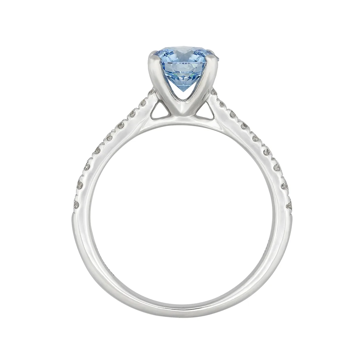 Anillo de compromiso con diamante azul de laboratorio central redondo IGI de 1.00ct y decoración en diamantes de laboratorio, oro tono blanco 18k, rodinado