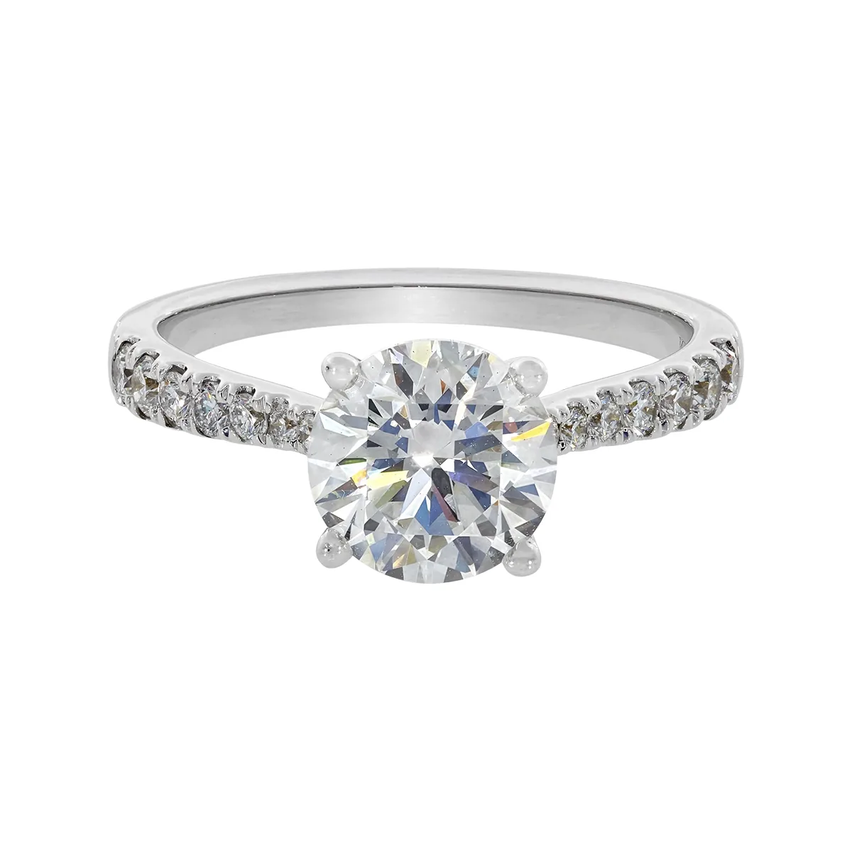 Anillo de compromiso con diamante de laboratorio central redondo IGI de 2.00ct y decoración en diamantes de laboratorio, oro tono blanco 18k, rodinado