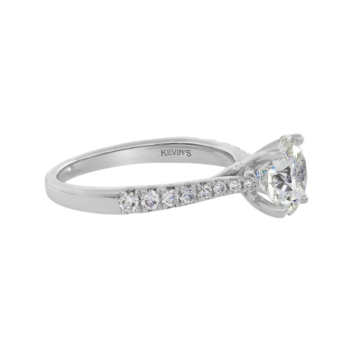 Anillo de compromiso con diamante de laboratorio central redondo IGI de 2.00ct y decoración en diamantes de laboratorio, oro tono blanco 18k, rodinado