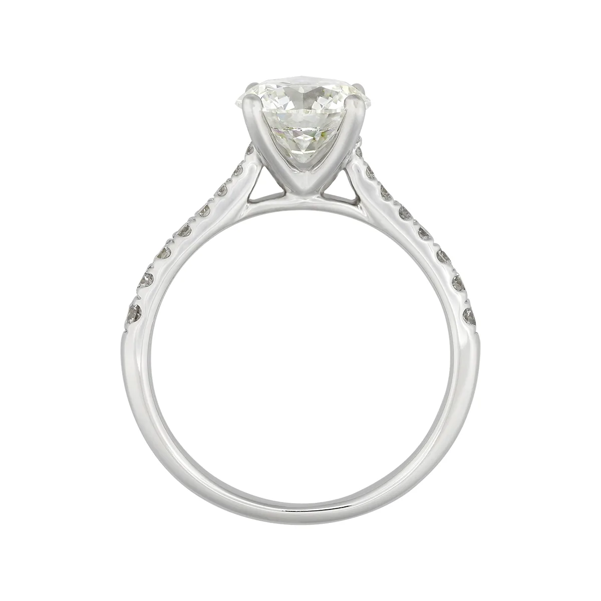 Anillo de compromiso con diamante de laboratorio central redondo IGI de 2.00ct y decoración en diamantes de laboratorio, oro tono blanco 18k, rodinado