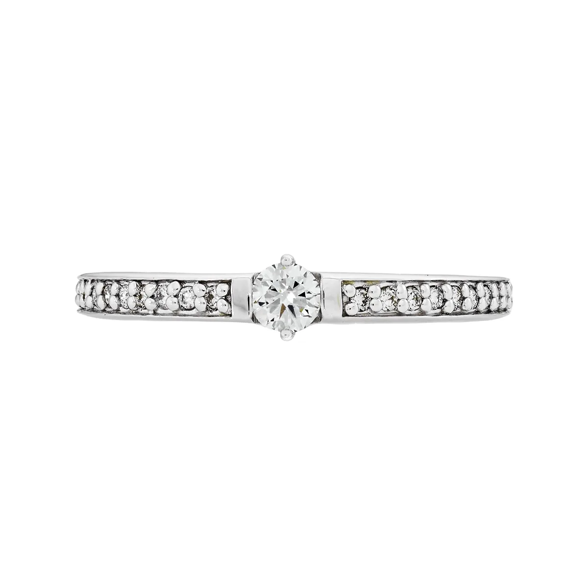 Anillo de compromiso con diamantes con un peso total de 0.22ct, oro tono blanco 18k, rodinado