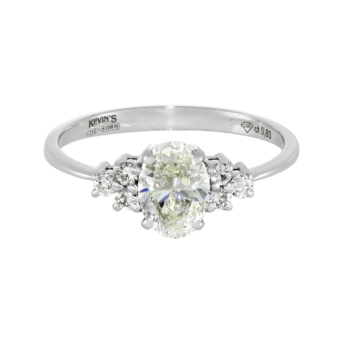 Anillo de compromiso con diamante de laboratorio central óvalo de 0.70ct y decoración en diamantes de laboratorio, oro tono blanco 18k, rodinado