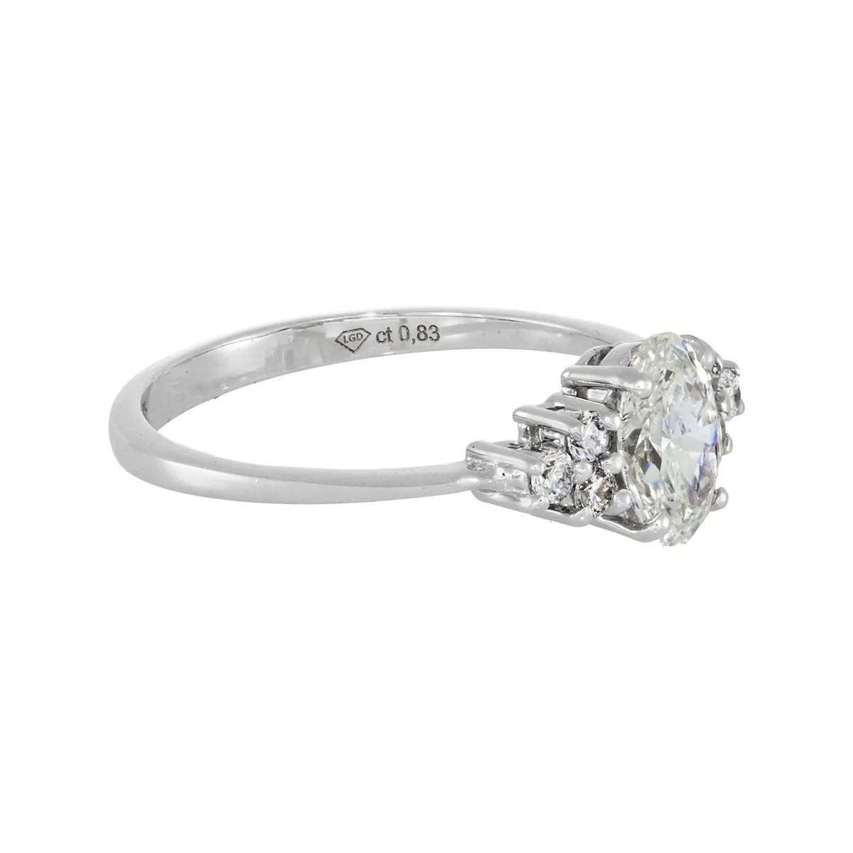 Anillo de compromiso con diamante de laboratorio central óvalo de 0.70ct y decoración en diamantes de laboratorio, oro tono blanco 18k, rodinado