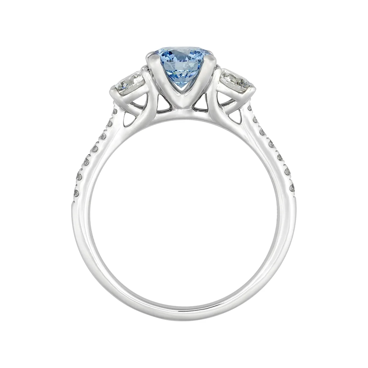 Anillo de compromiso con diamante azul de laboratorio central redondo IGI de 1.00ct y decoración en diamantes de laboratorio, oro tono blanco 18k, rodinado