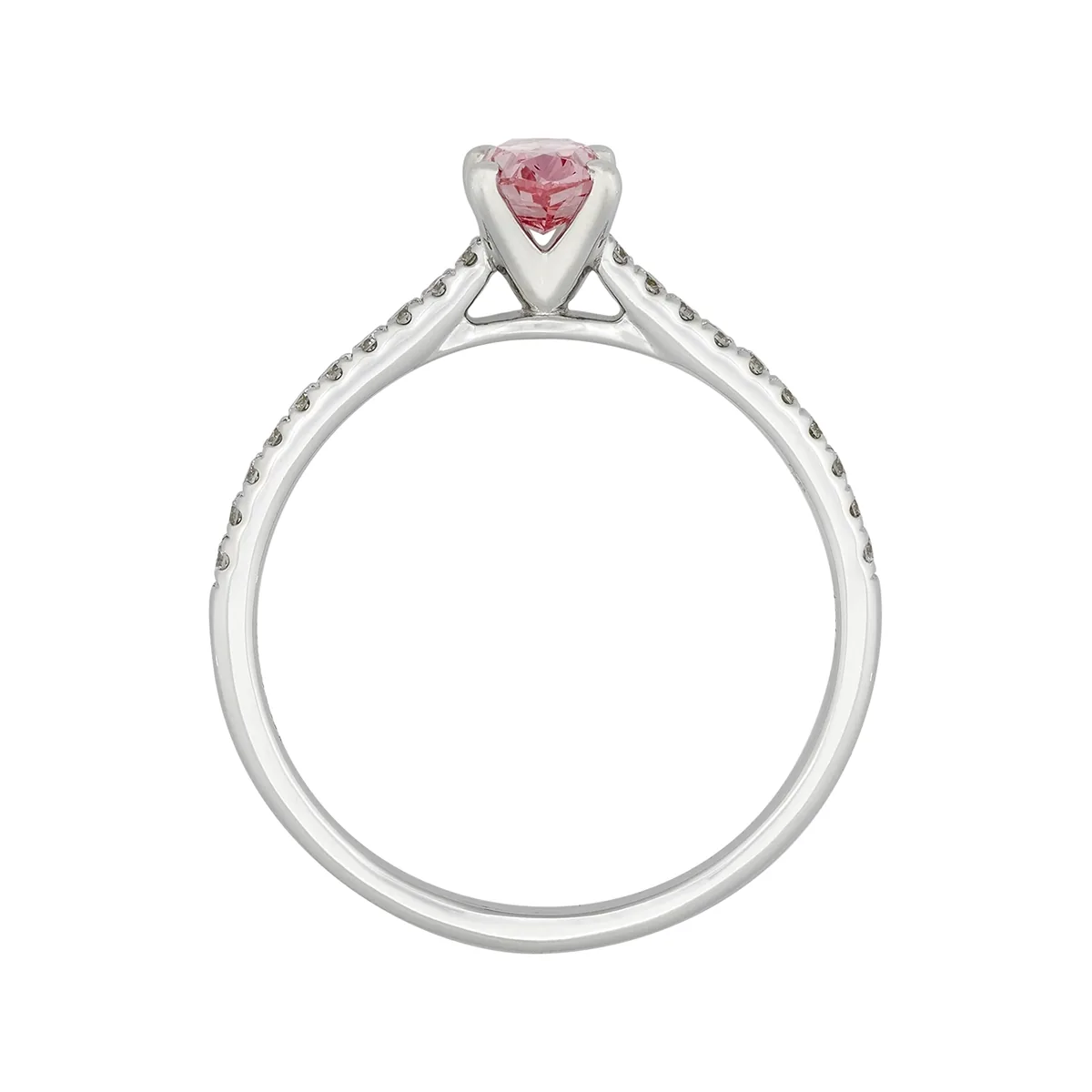 Anillo de compromiso con diamante rosado de laboratorio central óvalo IGI de 0.50Ct y decoración en diamantes de laboratorio, oro tono blanco 18k, rodinado