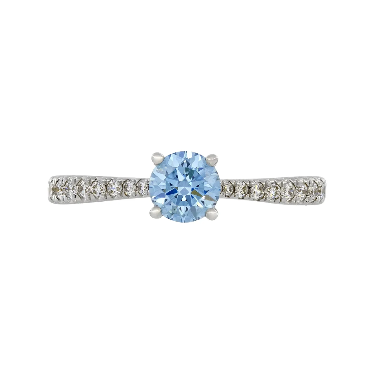 Anillo de compromiso con diamante azul de laboratorio central redondo IGI de 0.50Ct y decoración en diamantes de laboratorio, oro tono blanco 18k, rodinado
