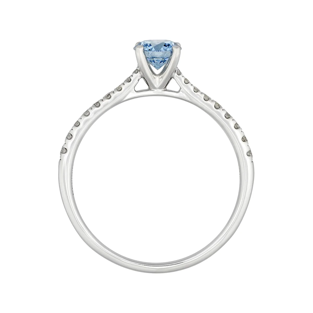 Anillo de compromiso con diamante azul de laboratorio central redondo IGI de 0.50Ct y decoración en diamantes de laboratorio, oro tono blanco 18k, rodinado