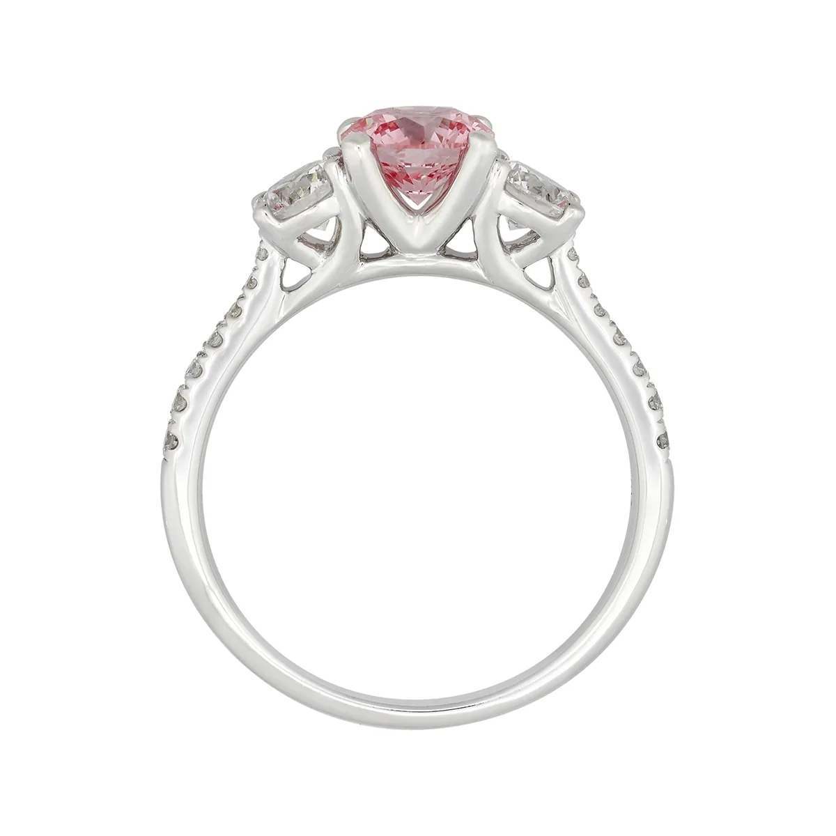 Anillo de compromiso con diamante rosado de laboratorio central redondo IGI de 1.00ct y decoración en diamantes de laboratorio, oro tono blanco 18k, rodinado