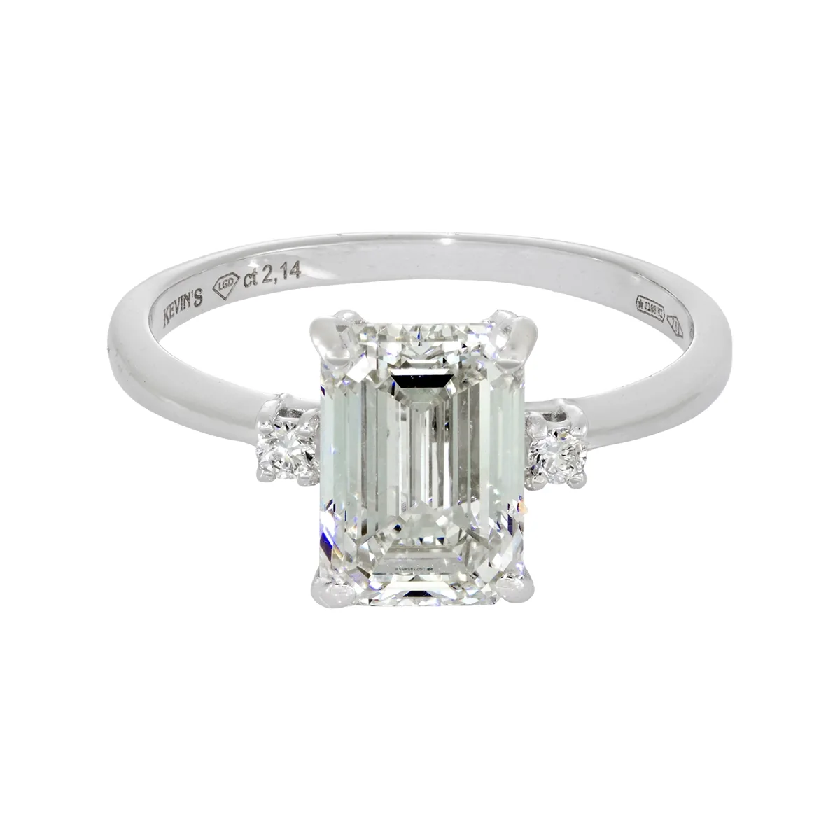 Anillo de compromiso con diamante de laboratorio central corte esmeralda de 2.00ct y decoración en diamantes de laboratorio, oro tono blanco 18k, rodinado