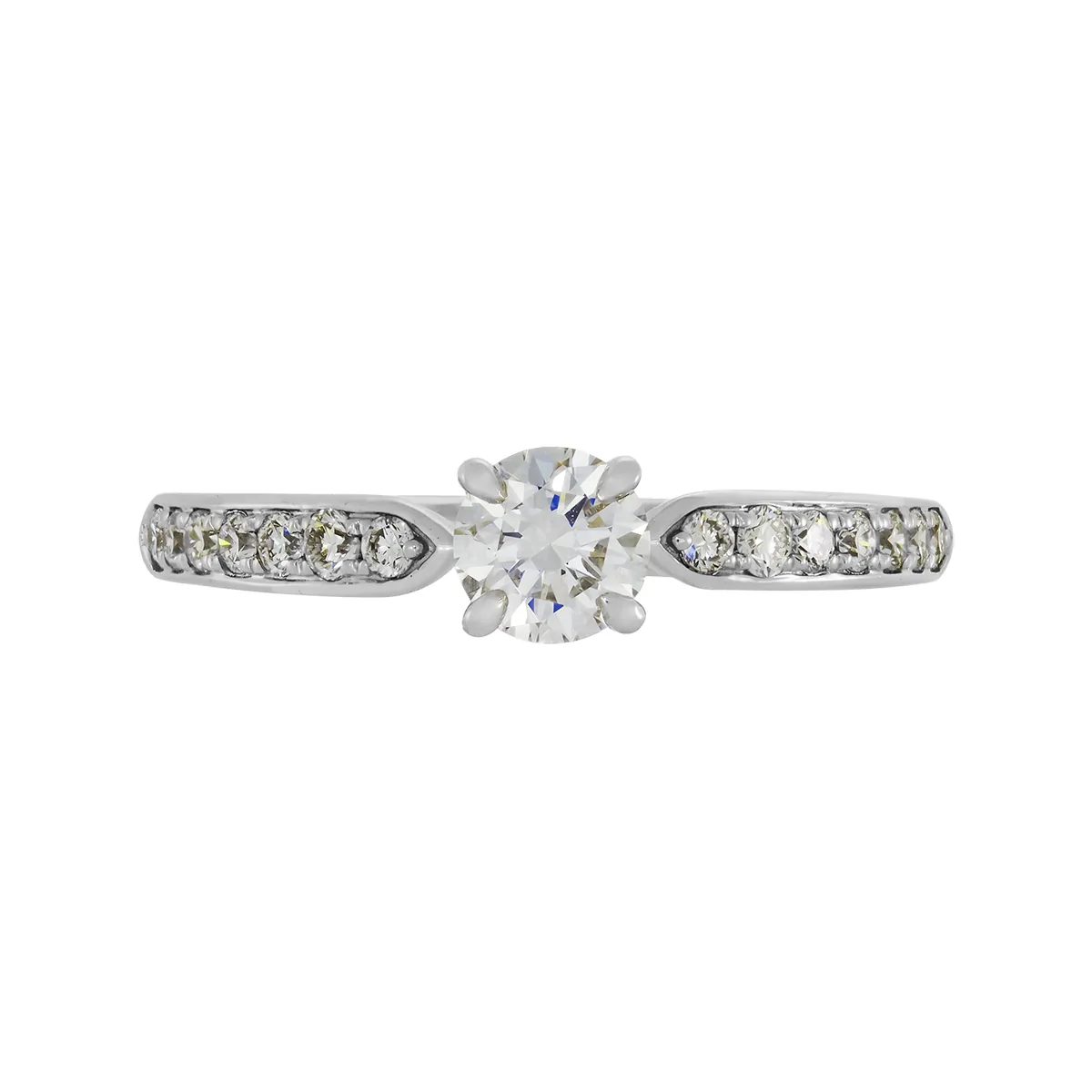 Anillo de compromiso con diamante de laboratorio central redondo de 0.30ct y decoración en diamantes de laboratorio, oro tono blanco 18k, rodinado