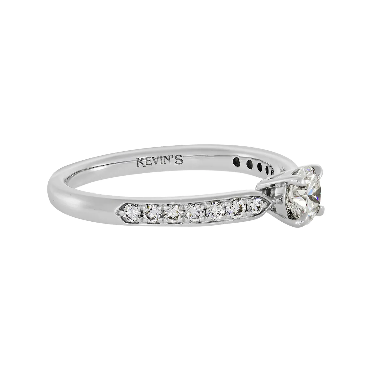 Anillo de compromiso con diamante de laboratorio central redondo de 0.30ct y decoración en diamantes de laboratorio, oro tono blanco 18k, rodinado