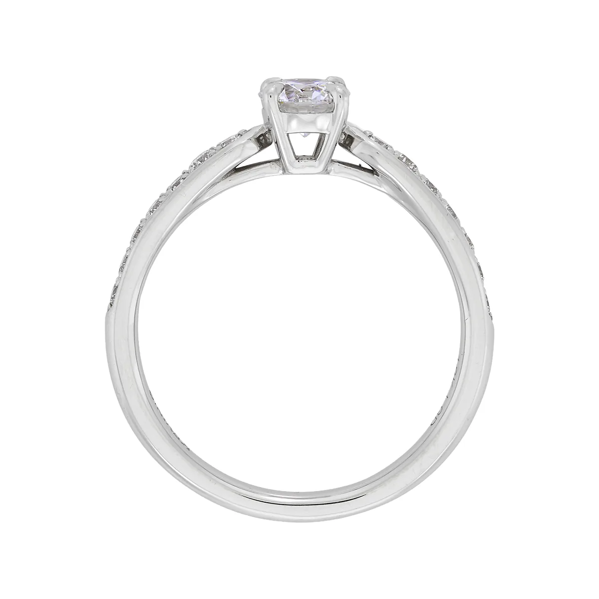 Anillo de compromiso con diamante de laboratorio central redondo de 0.30ct y decoración en diamantes de laboratorio, oro tono blanco 18k, rodinado