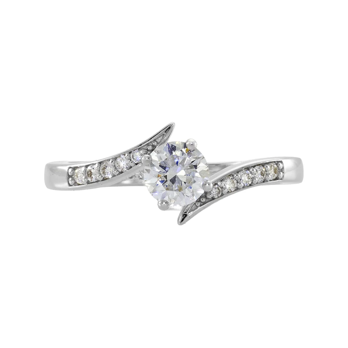 Anillo de compromiso con diamante de laboratorio central redondo de 0.50Ct y decoración en diamantes de laboratorio, en plata ley 925, rodinado - Colección Sueños