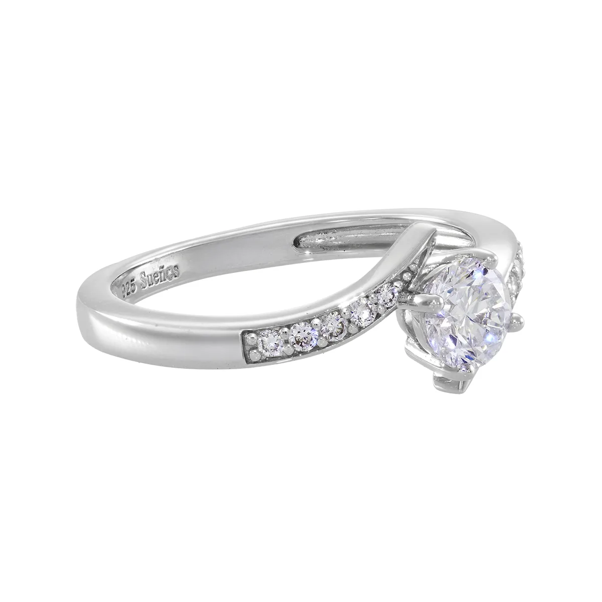 Anillo de compromiso con diamante de laboratorio central redondo de 0.50Ct y decoración en diamantes de laboratorio, en plata ley 925, rodinado - Colección Sueños