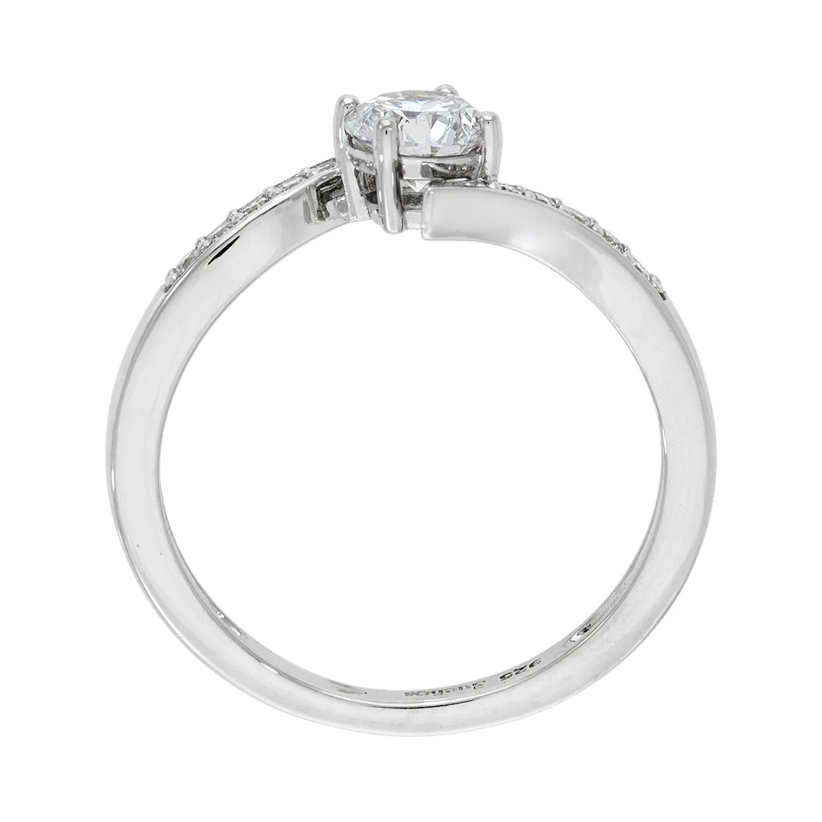 Anillo de compromiso con diamante de laboratorio central redondo de 0.50Ct y decoración en diamantes de laboratorio, en plata ley 925, rodinado - Colección Sueños
