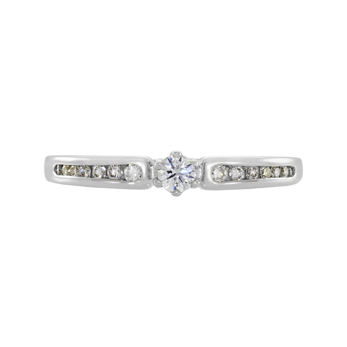 Anillo de compromiso con diamante de laboratorio central redondo de 0.10Ct y decoración en diamantes de laboratorio, en plata ley 925, rodinado - Colección Sueños
