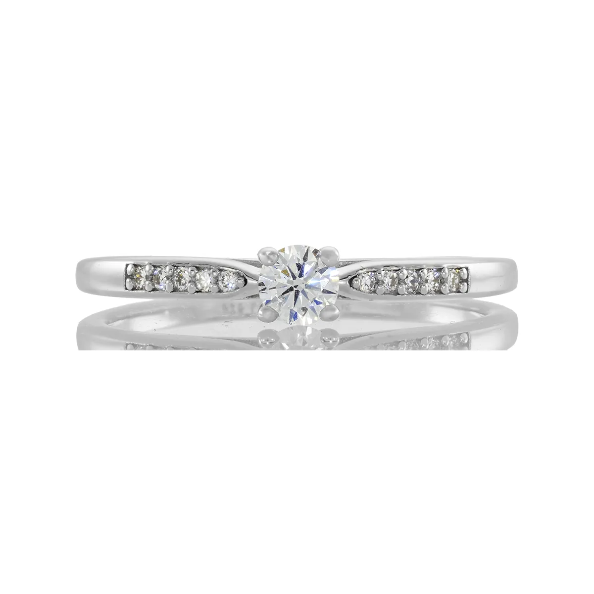 Anillo de compromiso con diamante de laboratorio central redondo de 0.20Ct y decoración en diamantes de laboratorio, en plata ley 925, rodinado - Colección Sueños