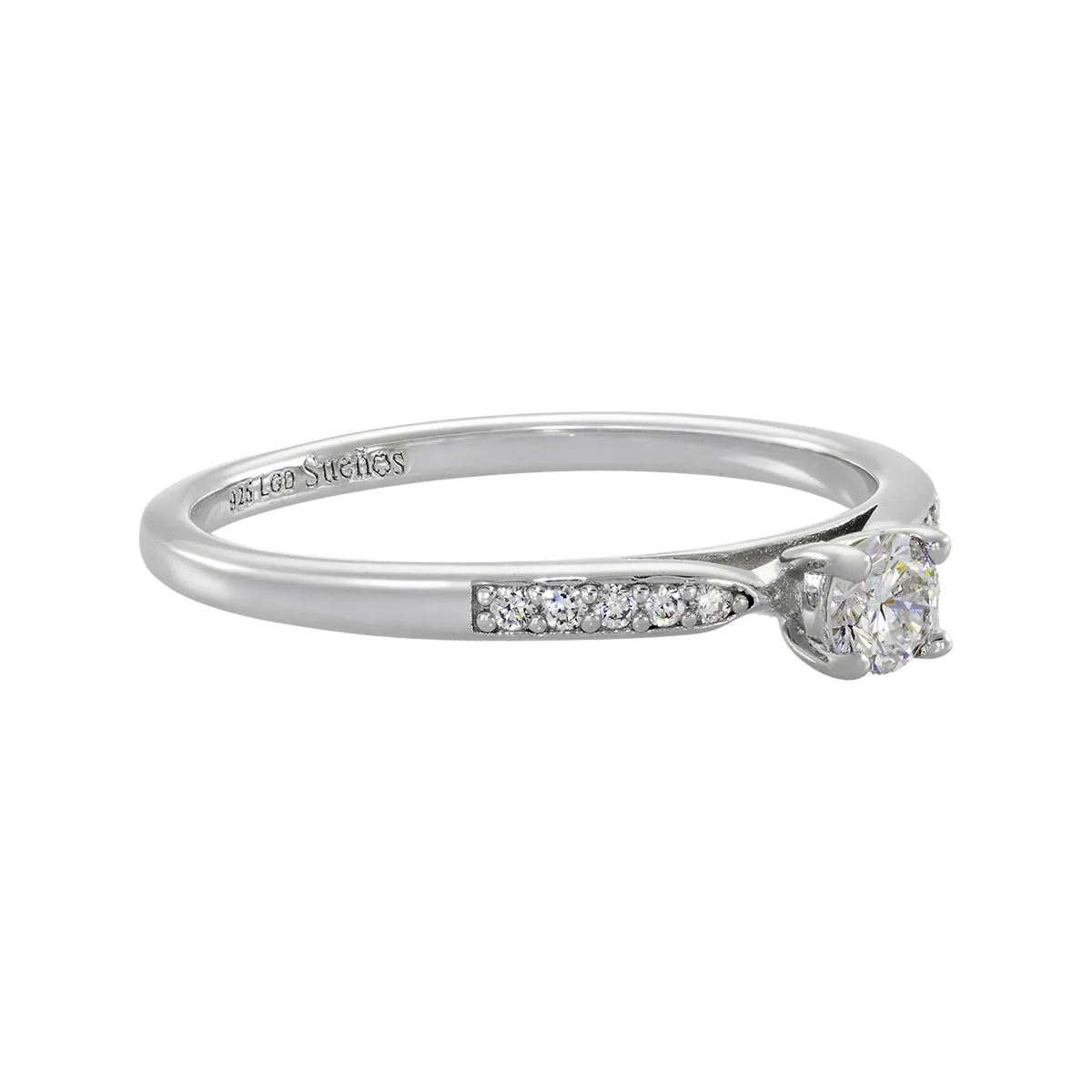 Anillo de compromiso con diamante de laboratorio central redondo de 0.20Ct y decoración en diamantes de laboratorio, en plata ley 925, rodinado - Colección Sueños