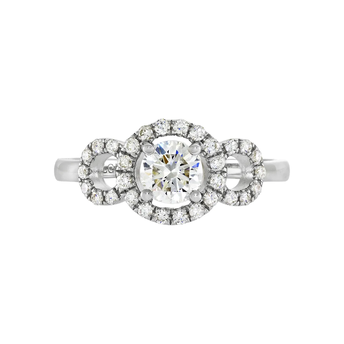 Anillo de compromiso halo redondo, con diamante de laboratorio central redondo de 0.50Ct y decoración en diamantes de laboratorio, en plata ley 925, rodinado - Colección Sueños