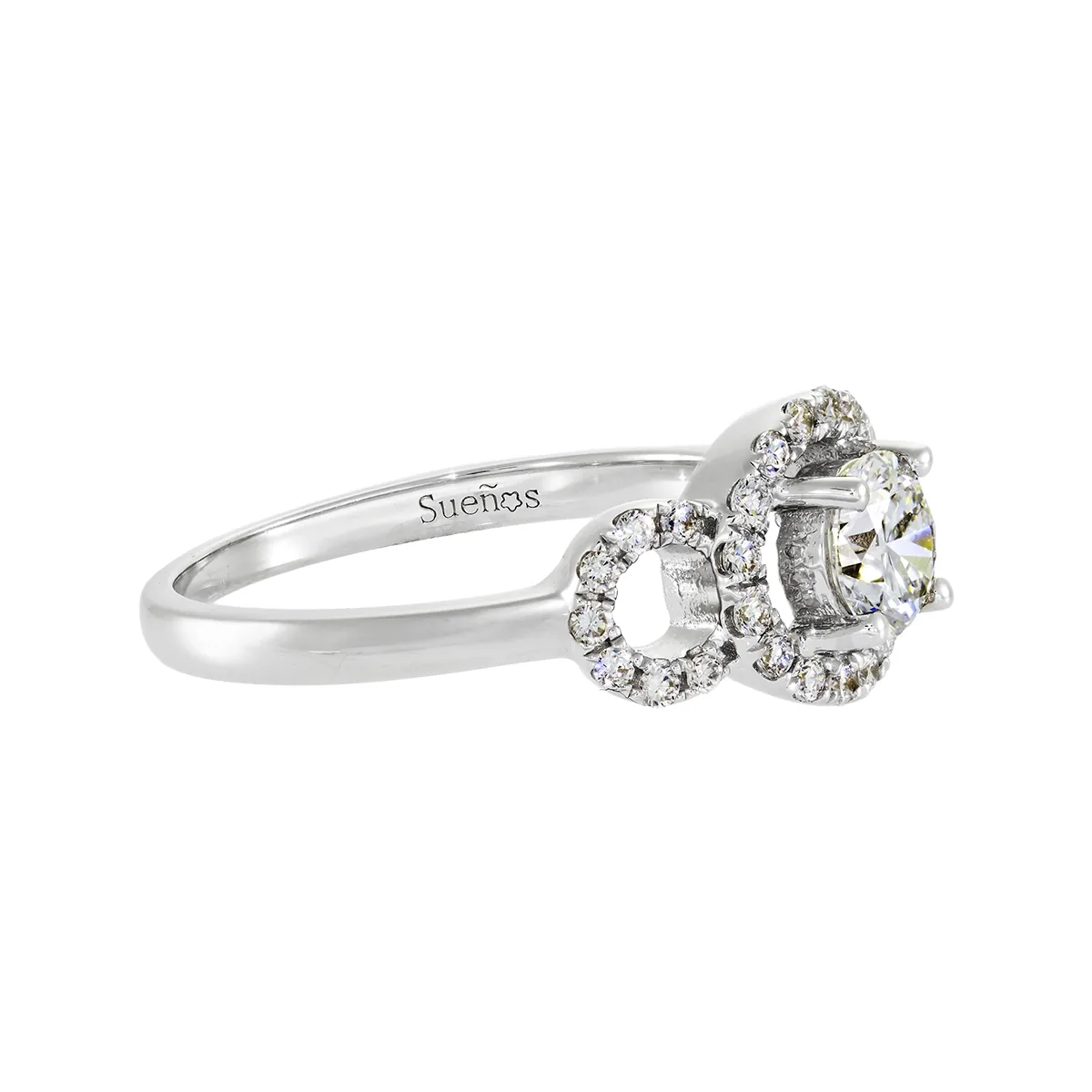 Anillo de compromiso halo redondo, con diamante de laboratorio central redondo de 0.50Ct y decoración en diamantes de laboratorio, en plata ley 925, rodinado - Colección Sueños