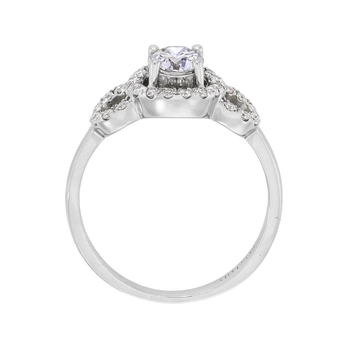 Anillo de compromiso halo redondo, con diamante de laboratorio central redondo de 0.50Ct y decoración en diamantes de laboratorio, en plata ley 925, rodinado - Colección Sueños