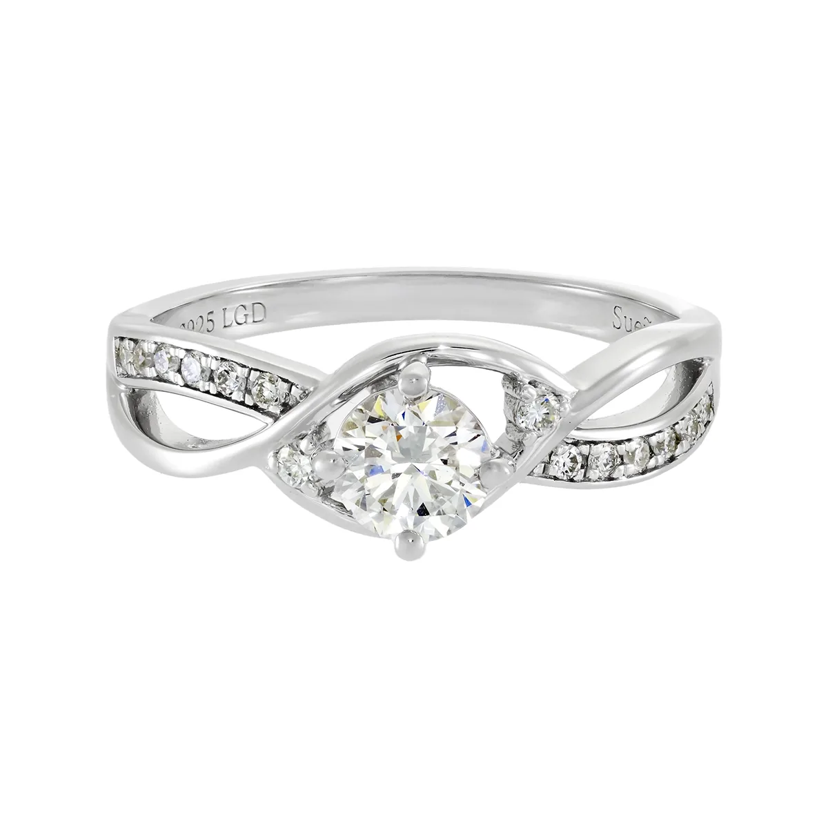Anillo de compromiso con diamante de laboratorio central redondo de 0.50Ct y decoración en diamantes de laboratorio, en plata ley 925, rodinado - Colección Sueños