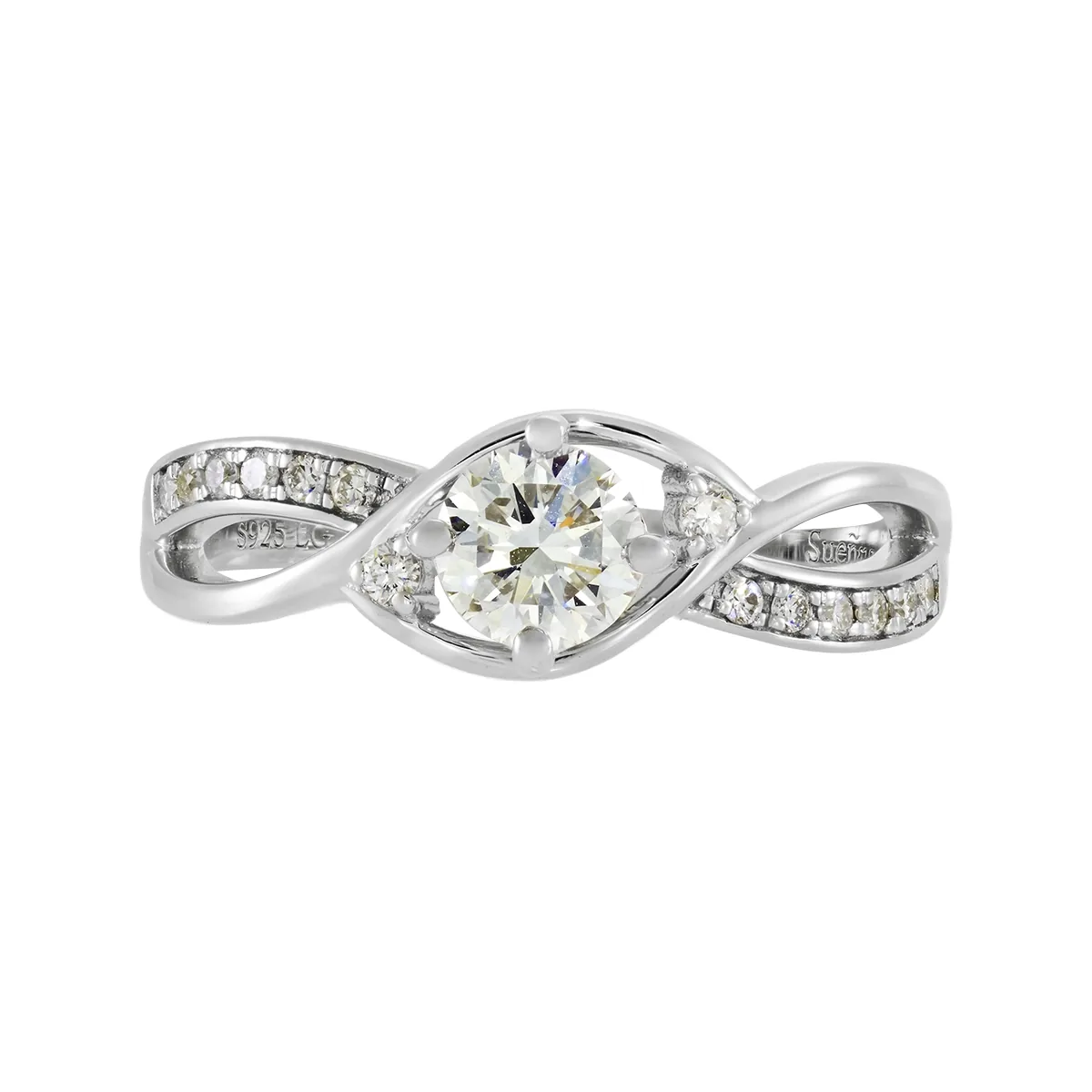 Anillo de compromiso con diamante de laboratorio central redondo de 0.50Ct y decoración en diamantes de laboratorio, en plata ley 925, rodinado - Colección Sueños
