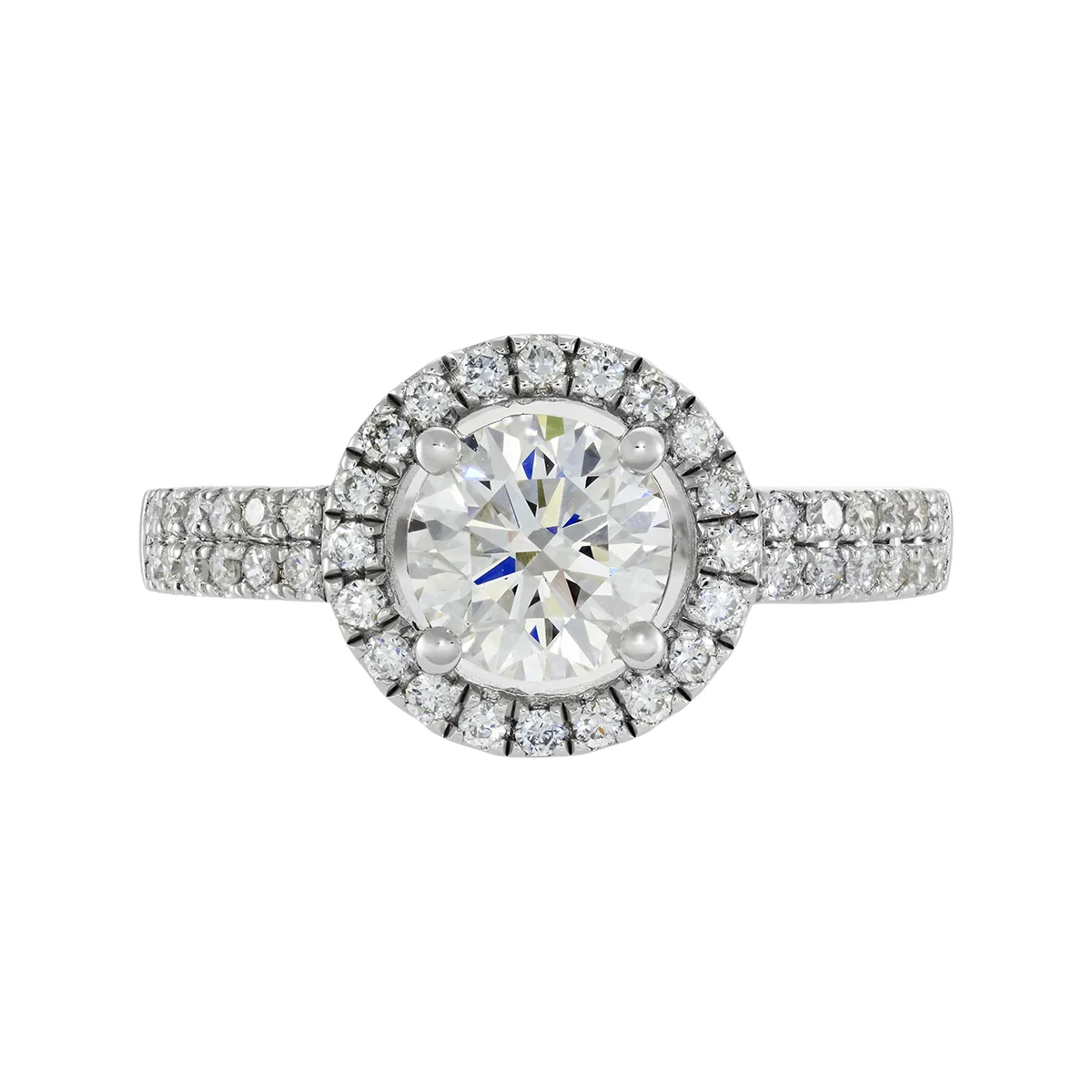 Anillo de compromiso halo redondo, con diamante de laboratorio central redondo de 1.00Ct y decoración en diamantes de laboratorio, en plata ley 925, rodinado - Colección Sueños