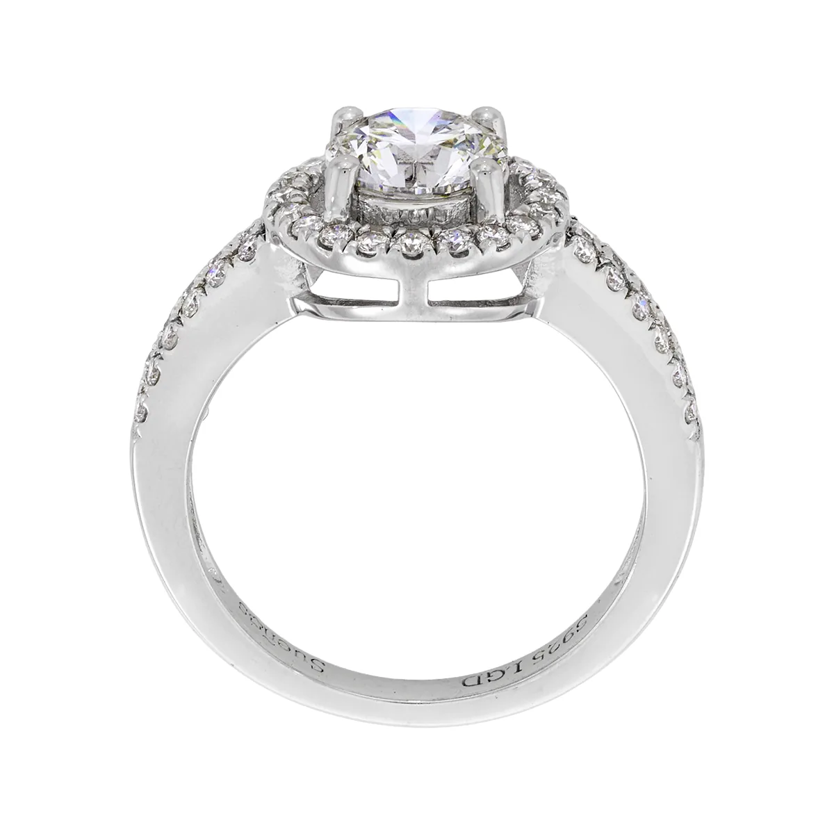 Anillo de compromiso halo redondo, con diamante de laboratorio central redondo de 1.00Ct y decoración en diamantes de laboratorio, en plata ley 925, rodinado - Colección Sueños