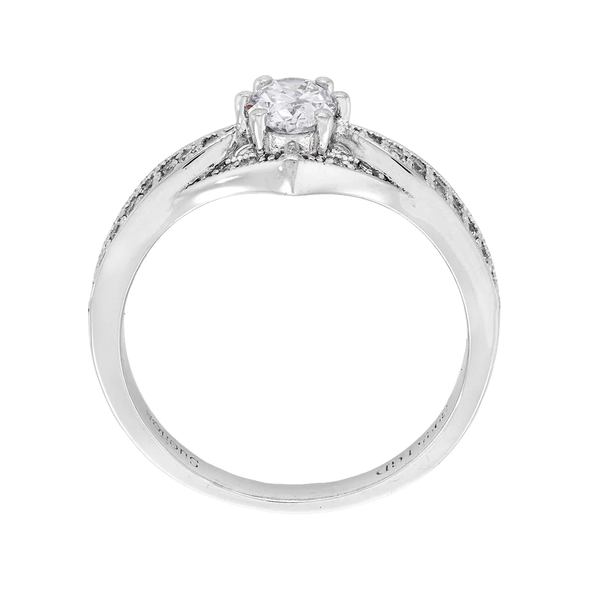 Anillo de compromiso con diamante de laboratorio central óvalo de 0.50Ct y decoración en diamantes de laboratorio, en plata ley 925, rodinado - Colección Sueños