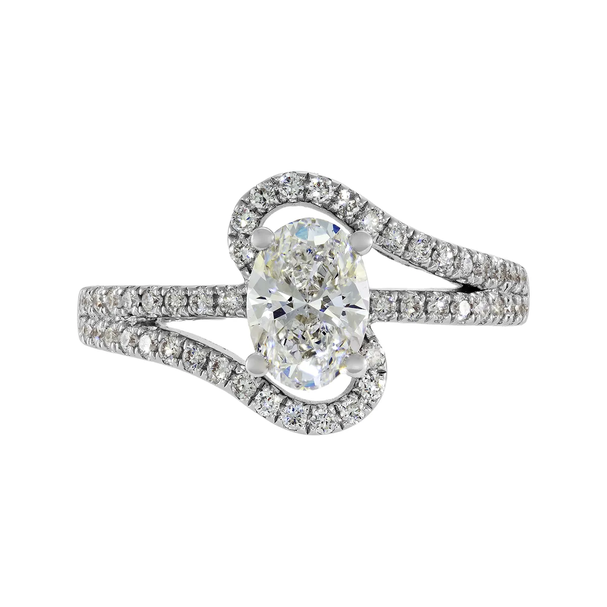 Anillo de compromiso con diamante de laboratorio central óvalo de 1.00Ct y decoración en diamantes de laboratorio, en plata ley 925, rodinado - Colección Sueños