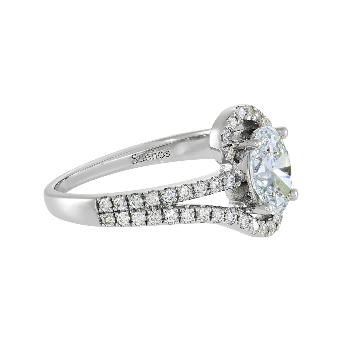 Anillo de compromiso con diamante de laboratorio central óvalo de 1.00Ct y decoración en diamantes de laboratorio, en plata ley 925, rodinado - Colección Sueños
