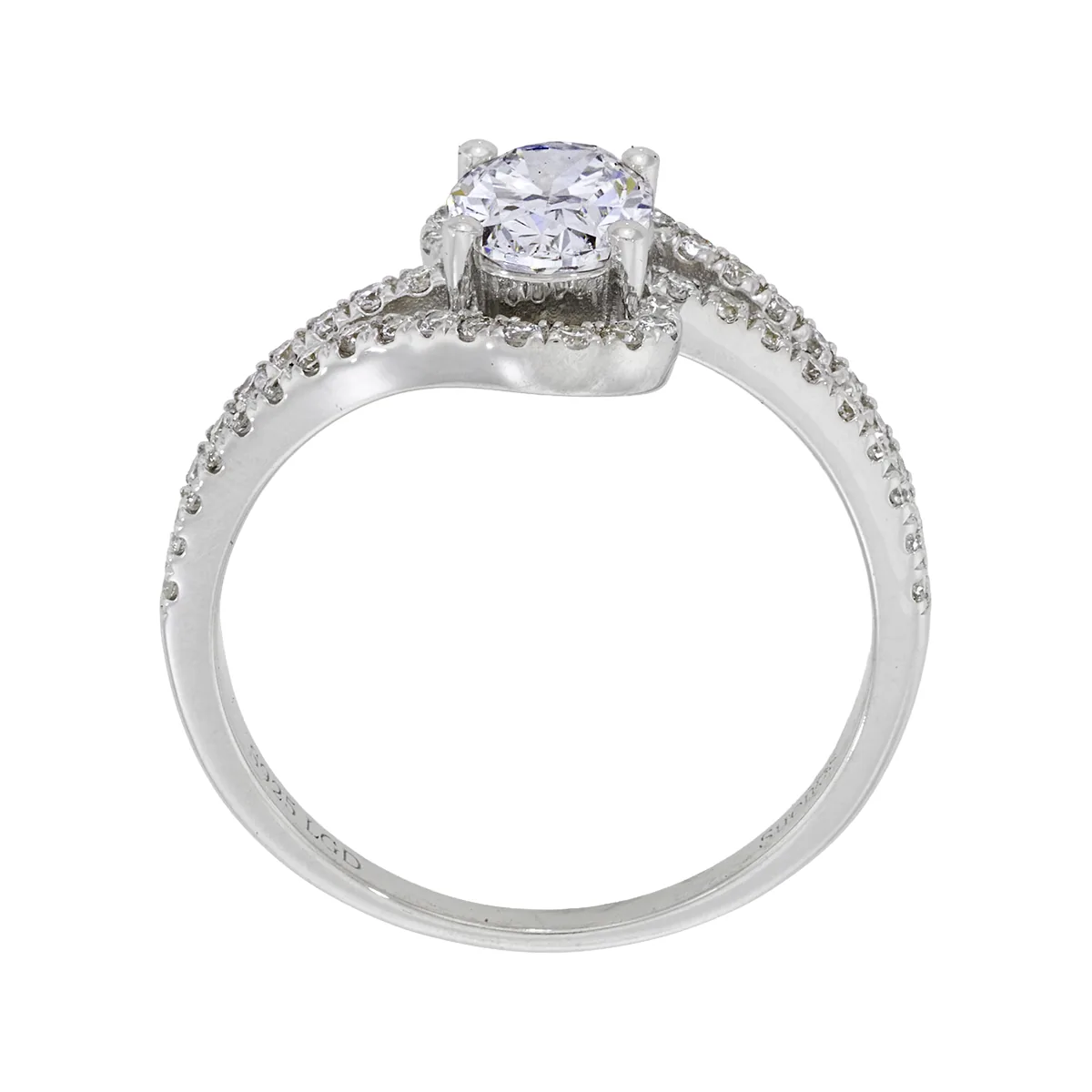 Anillo de compromiso con diamante de laboratorio central óvalo de 1.00Ct y decoración en diamantes de laboratorio, en plata ley 925, rodinado - Colección Sueños