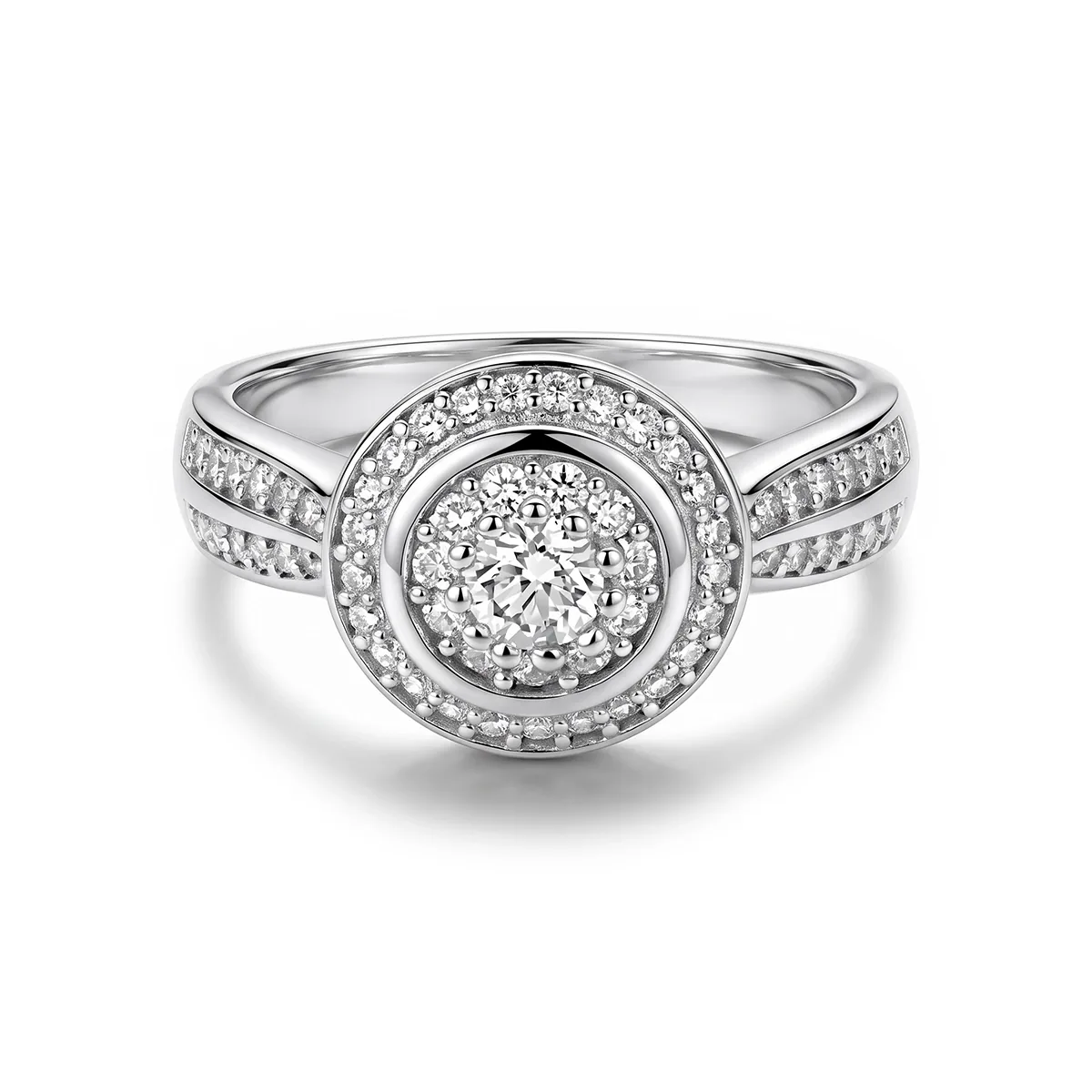 Anillo de compromiso halo redondo, con diamante de laboratorio con un peso total de 0.50Ct, en plata ley 925, rodinado - Colección Sueños