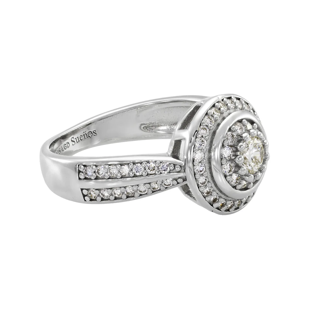 Anillo de compromiso halo redondo, con diamante de laboratorio con un peso total de 0.50Ct, en plata ley 925, rodinado - Colección Sueños