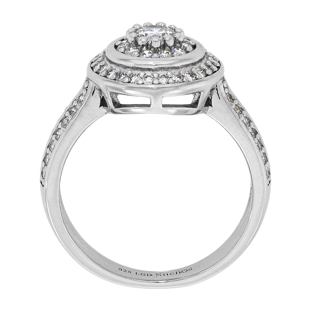 Anillo de compromiso halo redondo, con diamante de laboratorio con un peso total de 0.50Ct, en plata ley 925, rodinado - Colección Sueños