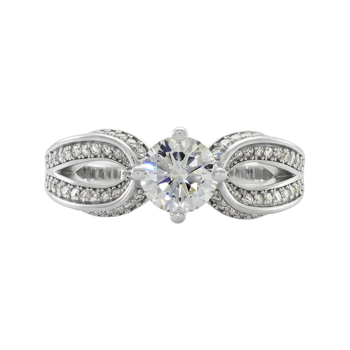 Anillo de compromiso con diamante de laboratorio central redondo de 1.00Ct y decoración en diamantes de laboratorio, en plata ley 925, rodinado - Colección Sueños