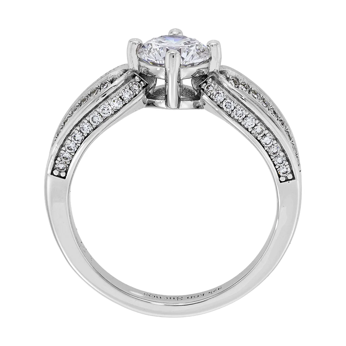 Anillo de compromiso con diamante de laboratorio central redondo de 1.00Ct y decoración en diamantes de laboratorio, en plata ley 925, rodinado - Colección Sueños