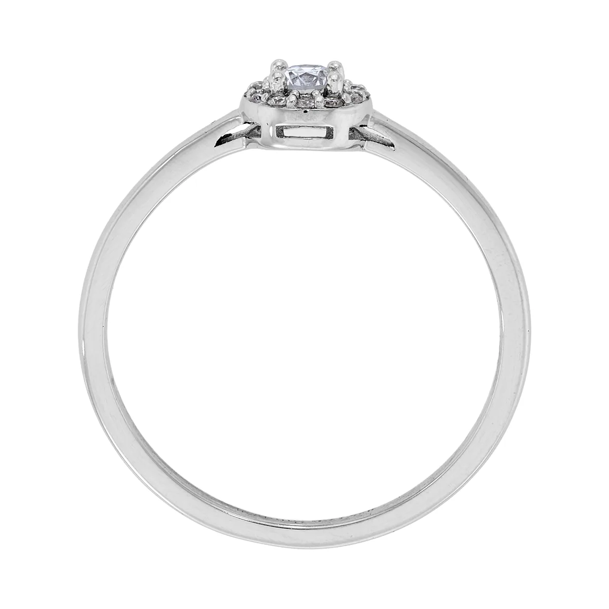 Anillo de compromiso halo redondo, con diamante de laboratorio central redondo de 0.10Ct y decoración en diamantes de laboratorio, en plata ley 925, rodinado, liso - Colección Sueños